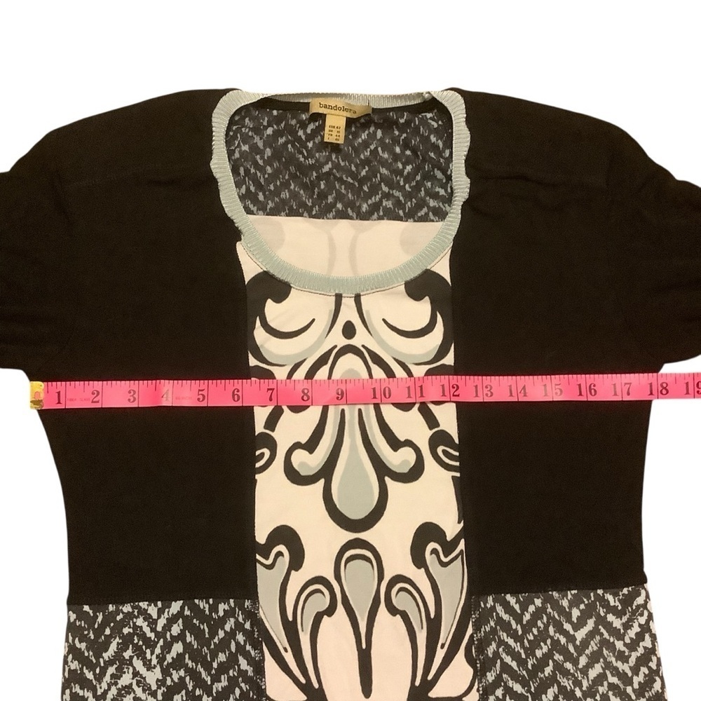 BANDOLERA BLACK & WHITE PATTERNED LONG SLEEVE SHEER PANELS TOP/ Size M (EUR 42) - Picture 8 of 10